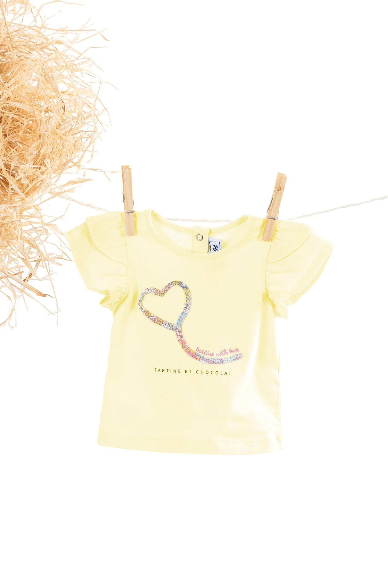 T-shirt - Jaune Cœur Tissu Liberty 4 T-shirt - Jaune Cœur Tissu Liberty – Image 2