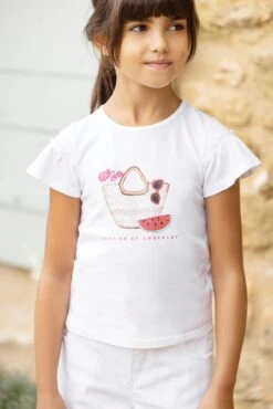 T-shirt - Blanc Illustration Panier D'été