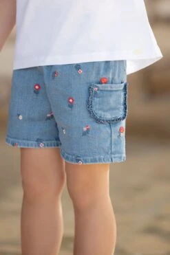Short - Bleu Denim Motifs Fleuris