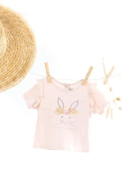 T-shirt - Rose Tissu Liberty Illustration Lapin -Mode Enfantine TY10071 30 1