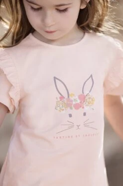T-shirt - Rose Tissu Liberty Illustration Lapin