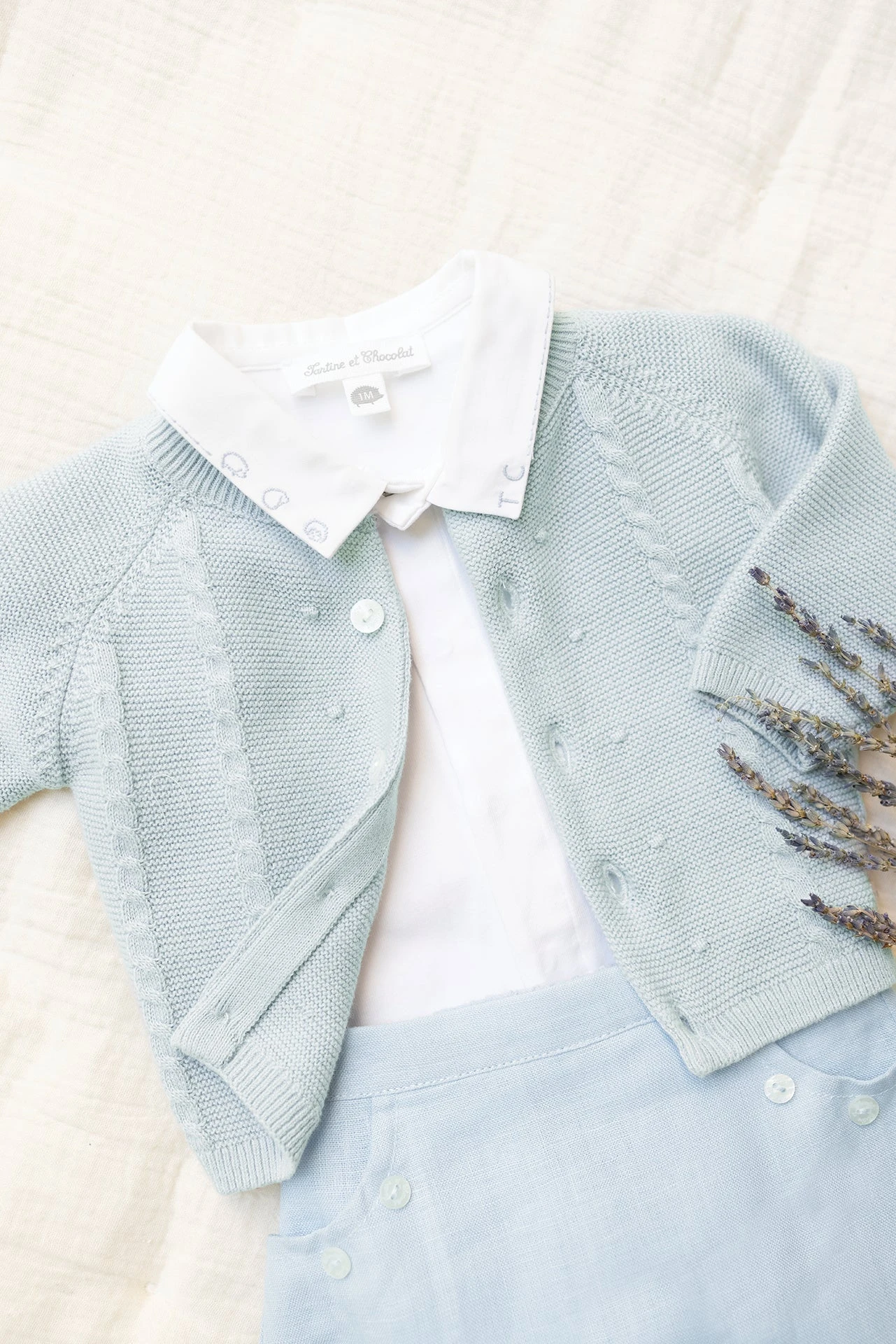 Cardigan - Bleu Grisé Effet Torsadé 4 Cardigan - Bleu Grisé Effet Torsadé – Image 2