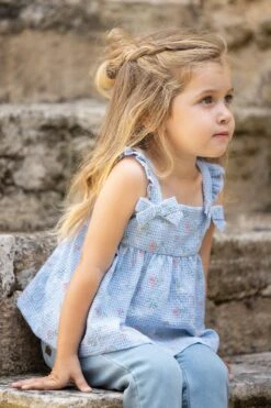 Blouse - Bleu Vichy Printé