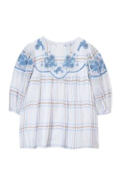 Blouse - Blanc Carreaux Broderies -Mode Enfantine TY12042 01 1 packshot