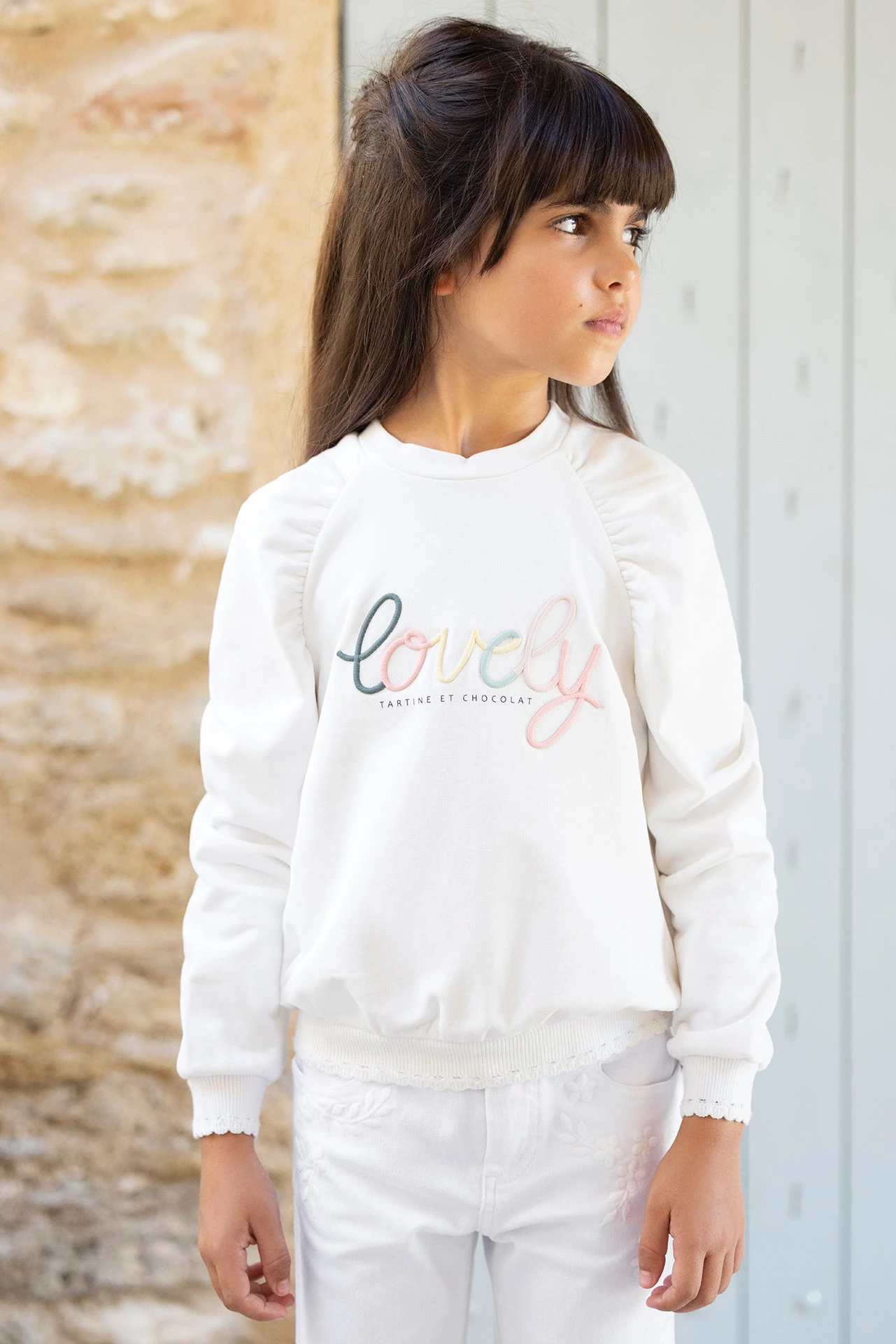 Sweat - Ecru Illustrtion Lovely 3 Sweat - Ecru Illustrtion Lovely