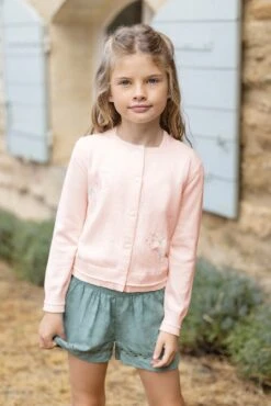 Cardigan - Rose Pâle Broderies Fleuries