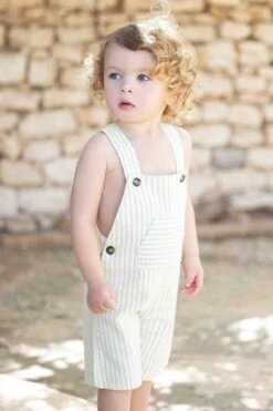 Salopette Courte - Vert D'eau Rayures