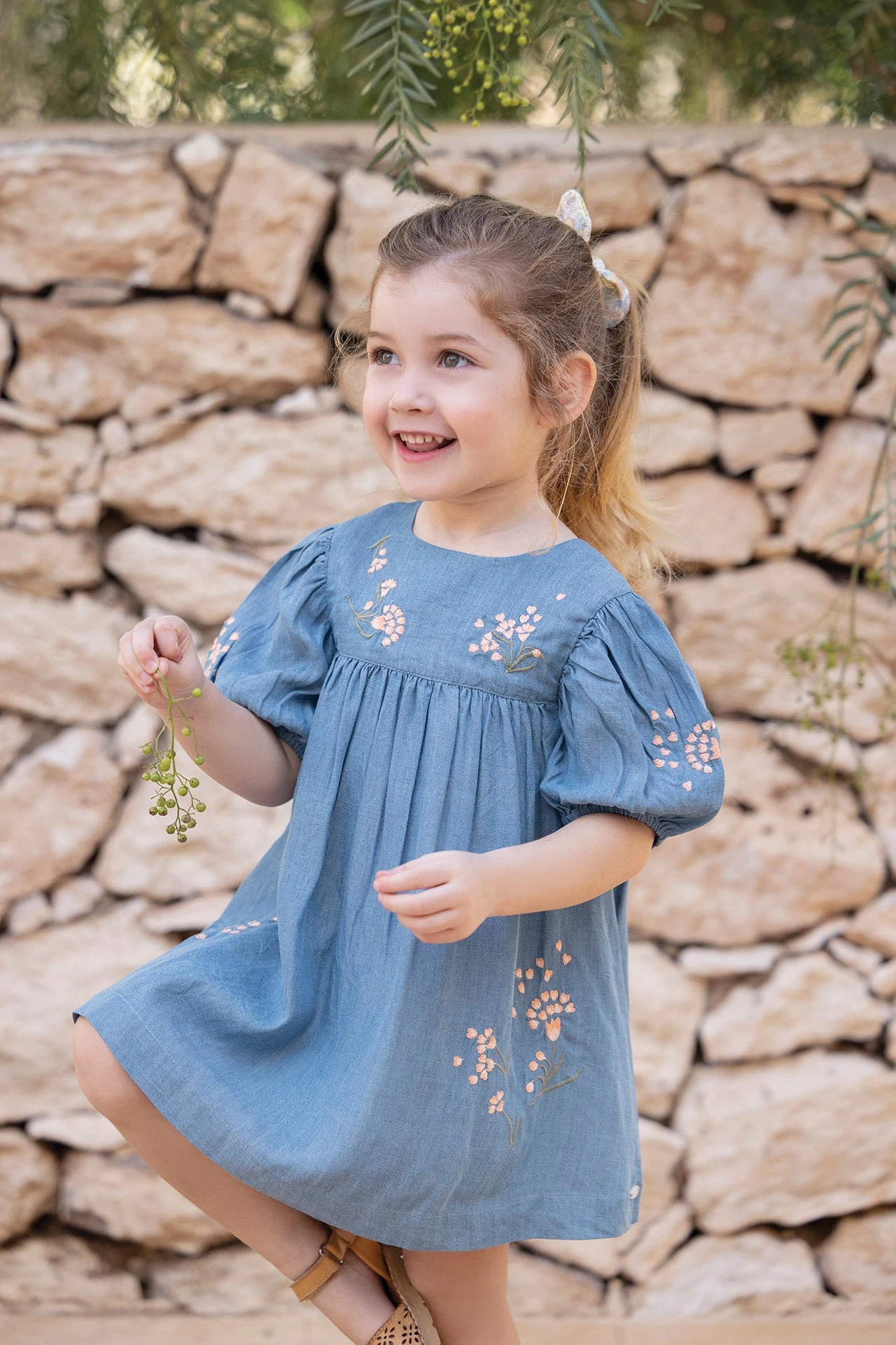 Robe - Bleu Denim Chambray Fleuri 3 Robe - Bleu Denim Chambray Fleuri