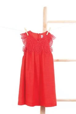 Robe - Rouge Broderie Coton -Mode Enfantine TY30042 35