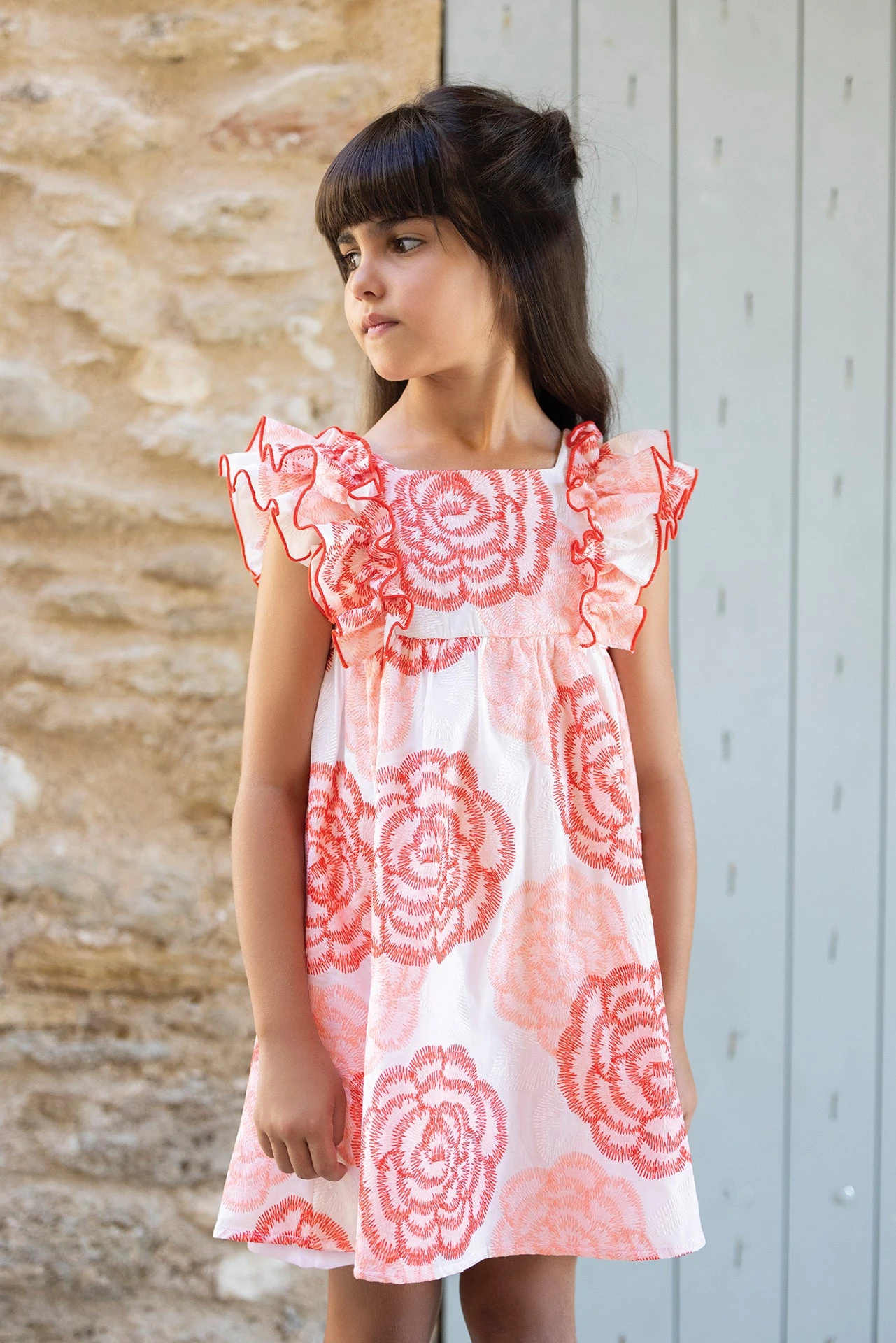 Robe - Rose Pâle Fleurie Volants 4 Robe - Rose Pâle Fleurie Volants – Image 2