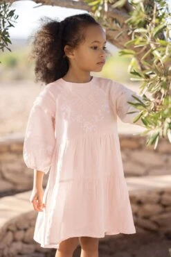 Robe - Rose Pâle Broderies Lin