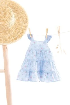 Robe - Bleu Seersucker Vichy Printé 13 Robe - Bleu Seersucker Vichy Printé -Mode Enfantine TY30151 42