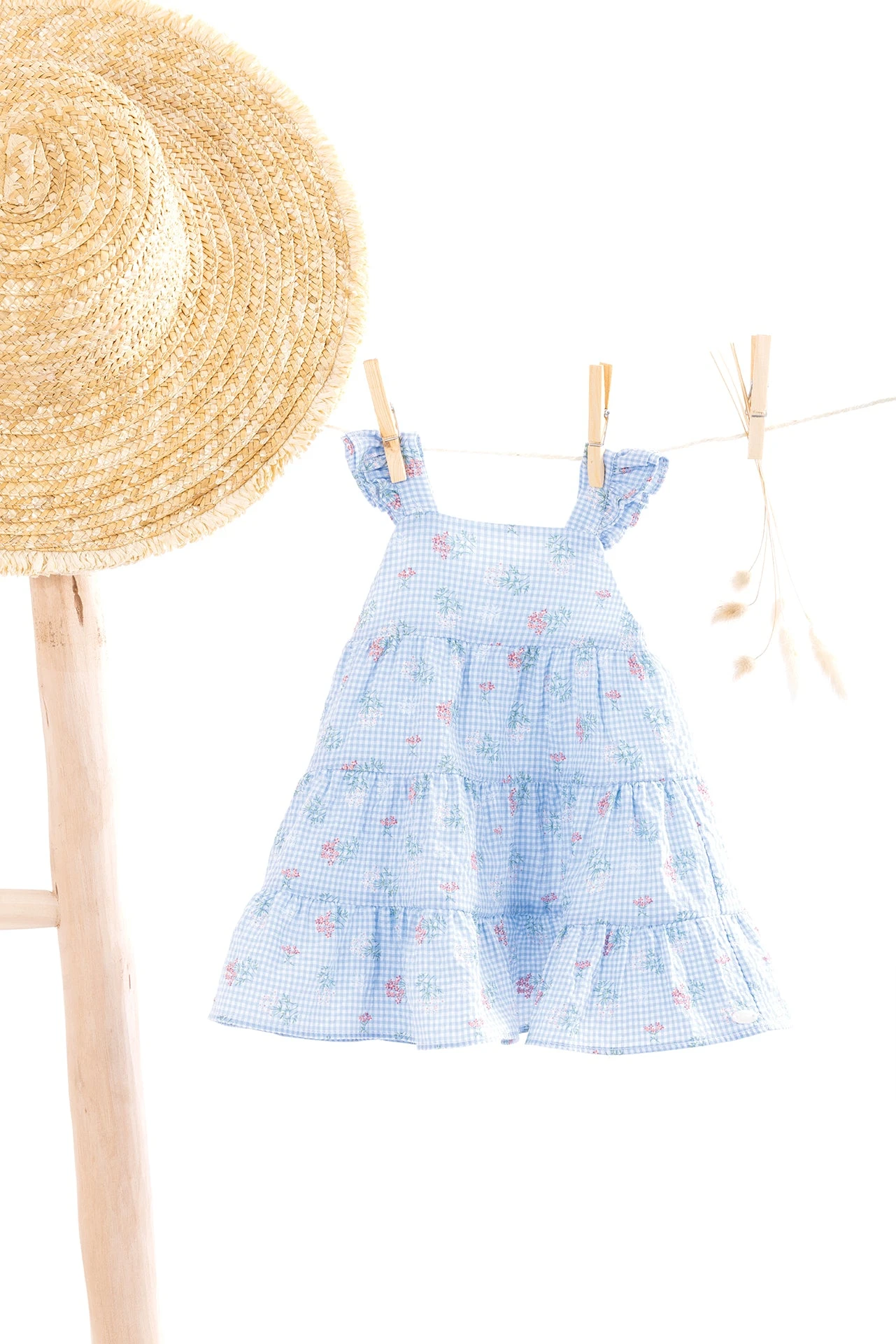 Robe - Bleu Seersucker Vichy Printé 7 Robe - Bleu Seersucker Vichy Printé – Image 5