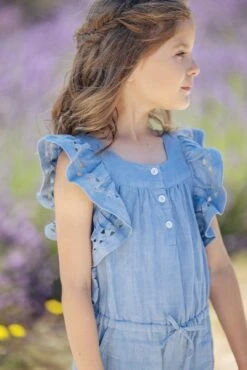 Combinaison Longue - Bleu Denim Lin -Mode Enfantine TY32002 45