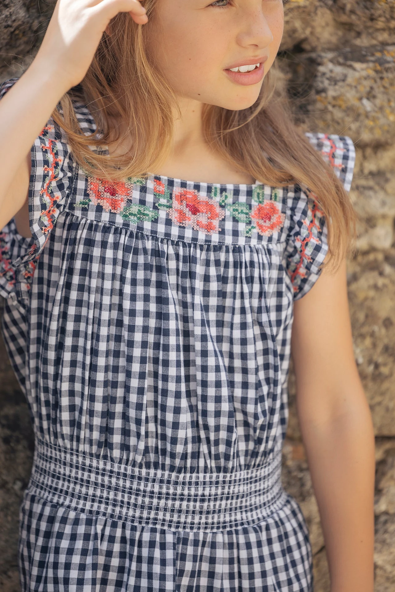 Combinaison Courte - Marine Vichy Broderies 4 Combinaison Courte - Marine Vichy Broderies – Image 2