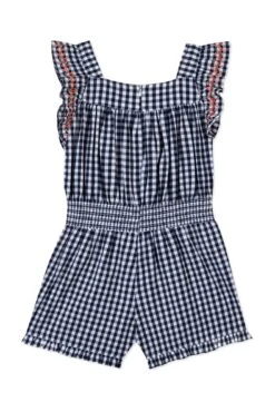 Combinaison Courte - Marine Vichy Broderies 12 Combinaison Courte - Marine Vichy Broderies -Mode Enfantine TY33002 04 2 packshot