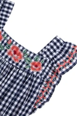 Combinaison Courte - Marine Vichy Broderies 13 Combinaison Courte - Marine Vichy Broderies -Mode Enfantine TY33002 04 3 packshot