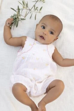 Combinaison Courte - Blanc Rayures Rosées