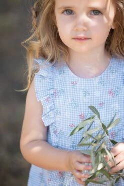 Combinaison Courte - Bleu Seersucker Vichy Printé 11 Combinaison Courte - Bleu Seersucker Vichy Printé -Mode Enfantine TY33051 42 2