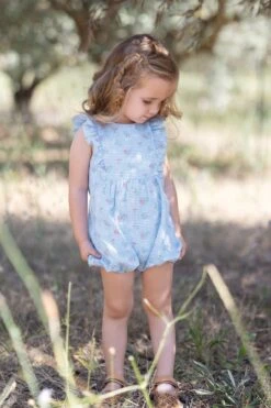 Combinaison Courte - Bleu Seersucker Vichy Printé