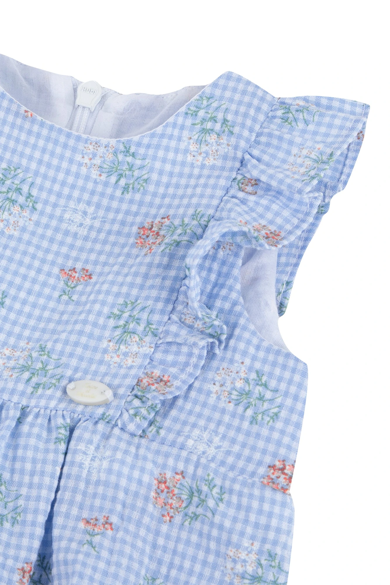 Combinaison Courte - Bleu Seersucker Vichy Printé 9 Combinaison Courte - Bleu Seersucker Vichy Printé – Image 7