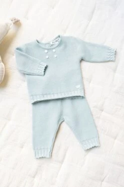 Ensemble Long - Bleu Grisé Point Mousse