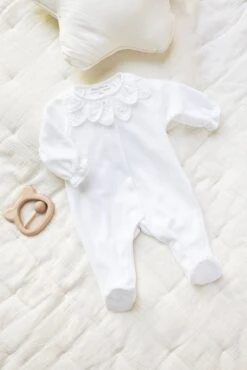 Pyjama - Blanc Velours Collerette Fleur