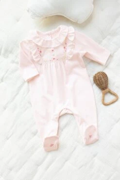 Pyjama - Rose Pâle Col Plastron Broderies