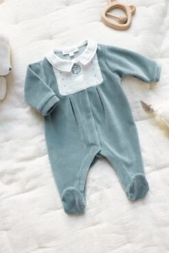 Pyjama - Bleu Nuage Velours Col Plastron
