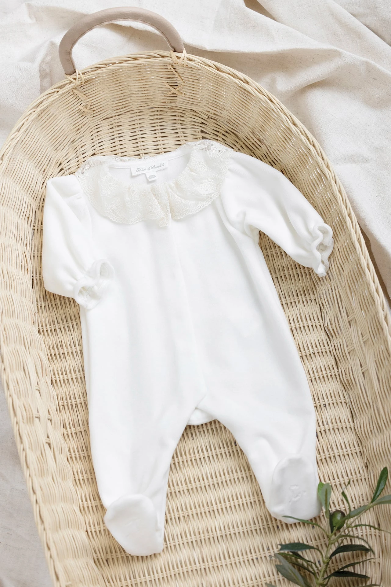 Pyjama - Velours Ecru Col Dentelle 3 Pyjama - Velours Ecru Col Dentelle