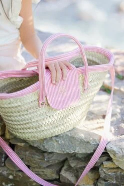 Panier Osier - Rose Pâle Rayures